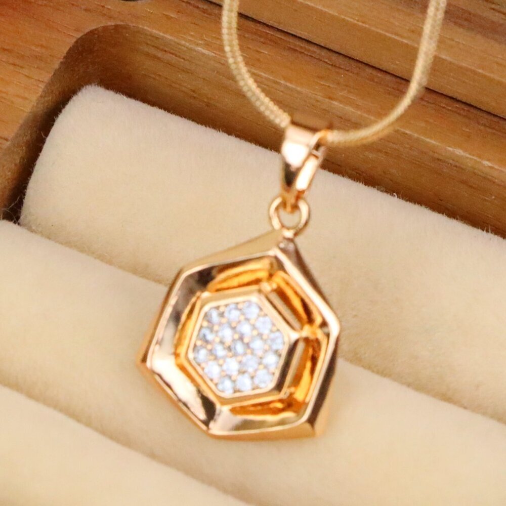 "Geometric Rose Gold Pendant with Crystal Hexagon, XPPT1575